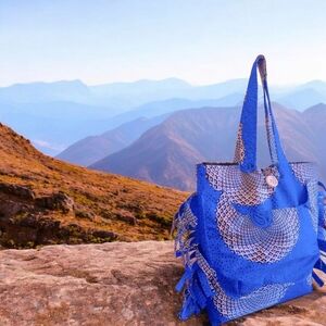 Royal Blue Bohemian Tote with Silver Detailing